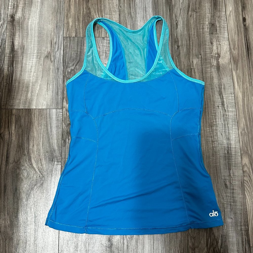 ALO Yoga Women's Aspire Full Length Tank Cool Fit W Mesh Blue Size S